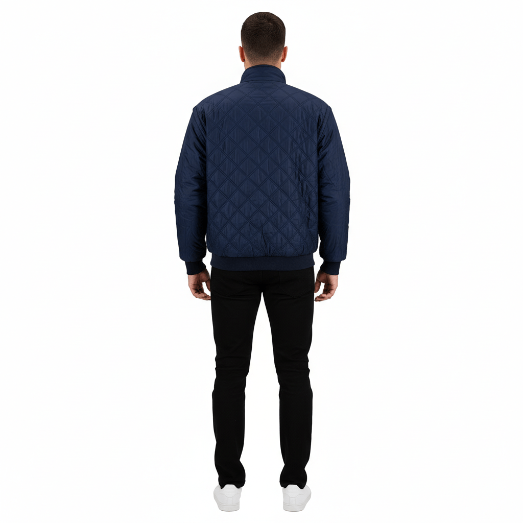 Стильный темно-синий мужской стеганый бомбер – комфортная демисезонная куртка